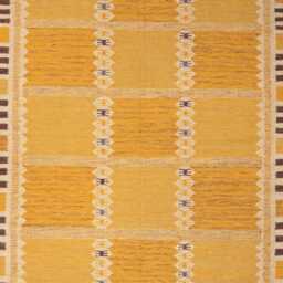 Handwoven Wool Kilim Rug Scandinavian Geometric Design, Customizable Mustard & Yellow Boho Decor Carpet - thumbnail 2