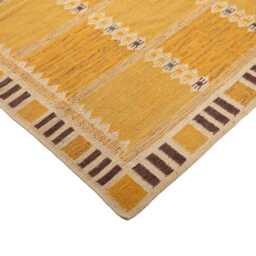 Handwoven Wool Kilim Rug Scandinavian Geometric Design, Customizable Mustard & Yellow Boho Decor Carpet - thumbnail 4