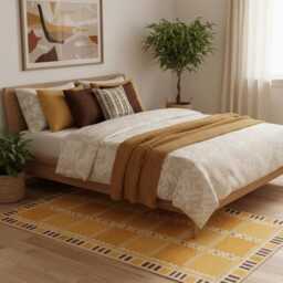 Handwoven Wool Kilim Rug Scandinavian Geometric Design, Customizable Mustard & Yellow Boho Decor Carpet - thumbnail 3
