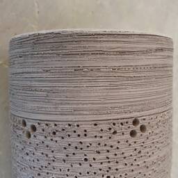 Handmade Ceramic Cylinder Wall Sconce Perforated Light Gray Lampshade - thumbnail 4