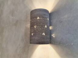 Handmade Ceramic Cylinder Wall Sconce Perforated Light Gray Lampshade