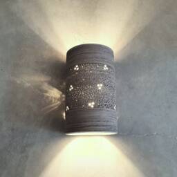 Handmade Ceramic Cylinder Wall Sconce Perforated Light Gray Lampshade - thumbnail 2