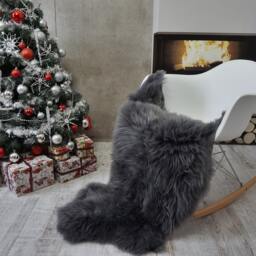 Sheepskin Grey Throw Genuine Leather Sheep Skin Decorative Rug Grey 48'' X 28 - thumbnail 3