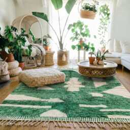 Moroccan Green Berber Rug, Handwoven Wool Shag Rug With Abstract Geometric Shapes, Authentic Beni Ourain Style Carpet, Large 9x12 Area - thumbnail 3