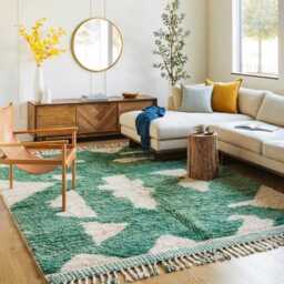 Moroccan Green Berber Rug, Handwoven Wool Shag Rug With Abstract Geometric Shapes, Authentic Beni Ourain Style Carpet, Large 9x12 Area - thumbnail 2