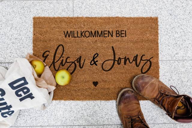 Coconut Doormat Personalized With Name - Present To Move in Indoor For Couples Or Singles A Heart - image 1