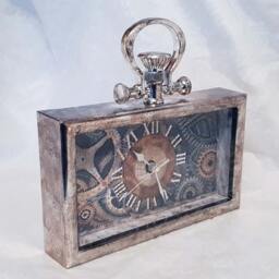 Steampunk Desk Clock, Industrial Gear Art, Vintage Style Table 25cm - thumbnail 2