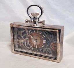 Steampunk Desk Clock, Industrial Gear Art, Vintage Style Table 25cm