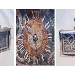 Steampunk Desk Clock, Industrial Gear Art, Vintage Style Table 25cm - thumbnail 3