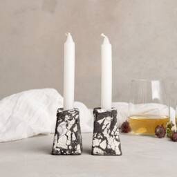 Ceramic Black Candlestick Holders Set, Handmade Eclectic Pottery Candle Holder Housewarming Gift - thumbnail 2