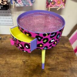 Hot Pink Leopard Round Bedside Table. Fun Bright Home Decor . Ideal For Nightstand Side Cheetah Print With Glitter, Yellow & Purple - thumbnail 3