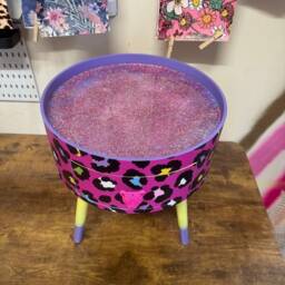 Hot Pink Leopard Round Bedside Table. Fun Bright Home Decor . Ideal For Nightstand Side Cheetah Print With Glitter, Yellow & Purple - thumbnail 4