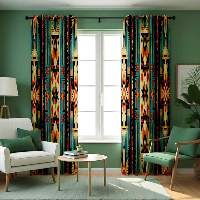 Southwest Aztec Curtains, Bold Tribal Pattern Drapes, Custom Heading & Size Panels For Boho Western Decor, Rustic Lodge Or Cabin Style - image 1
