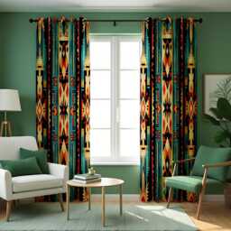 Southwest Aztec Curtains, Bold Tribal Pattern Drapes, Custom Heading & Size Panels For Boho Western Decor, Rustic Lodge Or Cabin Style