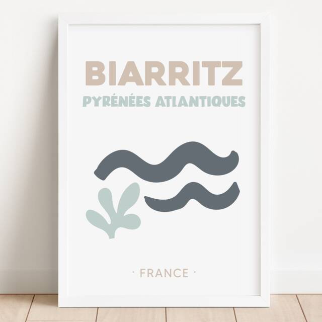 Retro Style Biarritz Poster, Preppy Coastal Wall Decor Of French Cities - image 1