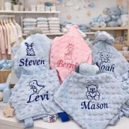 Custom Embroidered Personalised Waffle Baby Blanket, Soft Cosy Warm Fleece Wrap - thumbnail 4