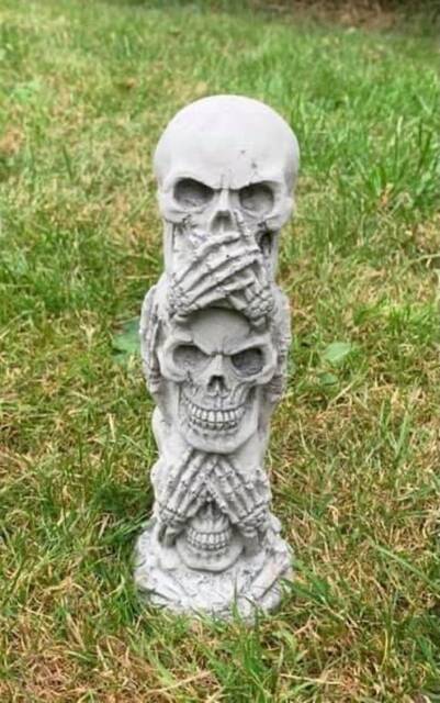 stone/Concrete 3 Wise, See No Evil, Hear Speak Evil Skulls Garden Ornament