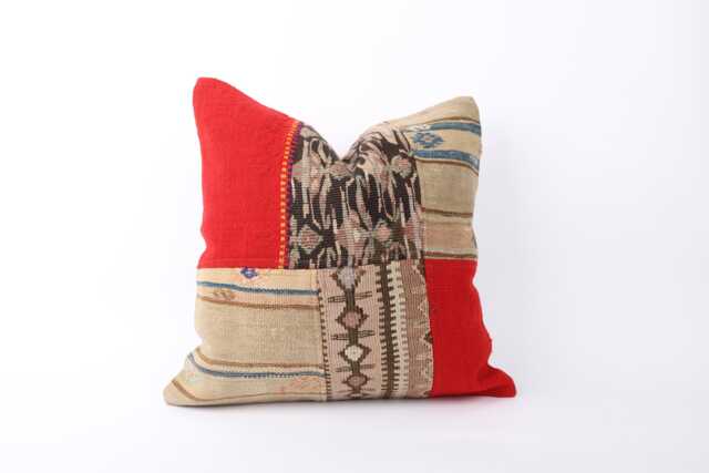 Handmade Turkish Kilim Pillow Embroidered Wool Cushion Cover - 18''x18'' - image 1