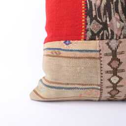 Handmade Turkish Kilim Pillow Embroidered Wool Cushion Cover - 18''x18'' - thumbnail 2