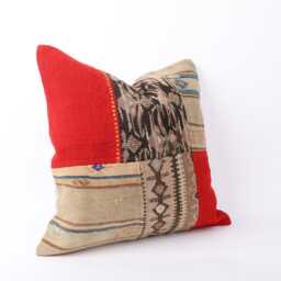 Handmade Turkish Kilim Pillow Embroidered Wool Cushion Cover - 18''x18'' - thumbnail 3
