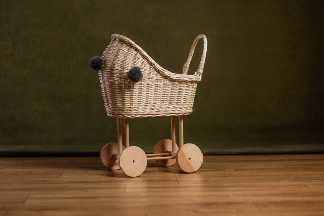 Wicker Willow White Baby Carriage Doll Stroller Pram High Exclusive Eco Toy For Kids 1St Birthday Gift Natural - image 1