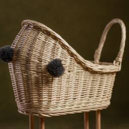 Wicker Willow White Baby Carriage Doll Stroller Pram High Exclusive Eco Toy For Kids 1St Birthday Gift Natural - thumbnail 2