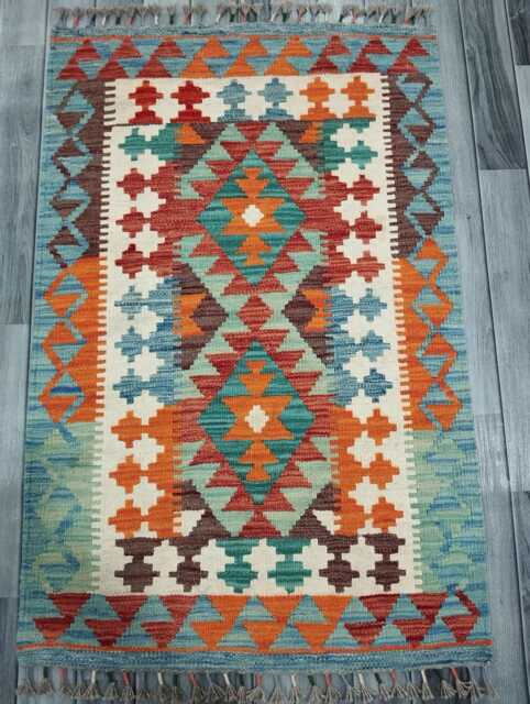 Classic Kilim Rug, Handmade Artisan Afghan Turkish Scandinavian Navajo Bohemian Wool Flatweave Multicolour Rug 120x79 cm - image 1