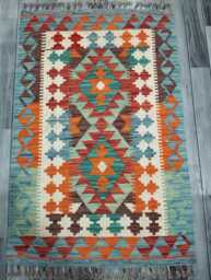 Classic Kilim Rug, Handmade Artisan Afghan Turkish Scandinavian Navajo Bohemian Wool Flatweave Multicolour Rug 120x79 cm - thumbnail 1