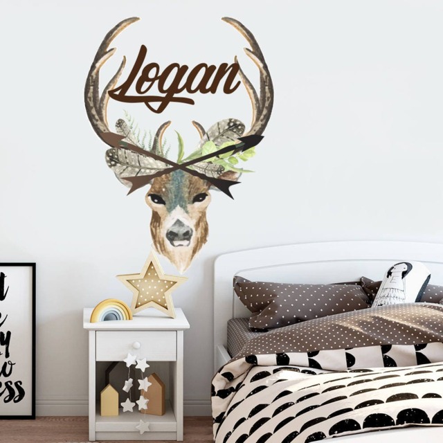 Name Wall Decal - Rustic Nursery Decor Antlers Deer Boy Arrow Antler Horns Crib - Ma278 - image 1