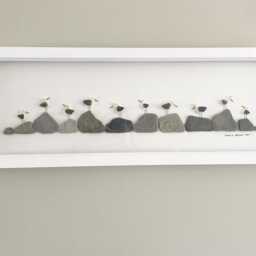 Quirky Cornish Seagulls On Pebbles Framed Panoramic Picture Coastal Home Decor Handmade in Cornwall - thumbnail 2