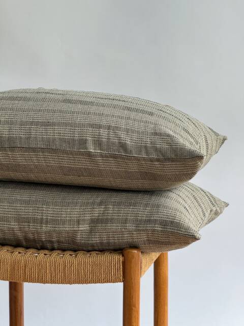Green Striped Pillow Case Hemp Linen Blend, Farmhouse Boho Decor - image 1