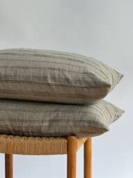 Green Striped Pillow Case Hemp Linen Blend, Farmhouse Boho Decor - thumbnail 1