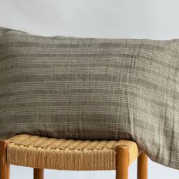 Green Striped Pillow Case Hemp Linen Blend, Farmhouse Boho Decor - thumbnail 2