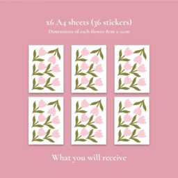 36 Pink Tulip Fabric Wall Stickers Removable Nursery Decor - thumbnail 3
