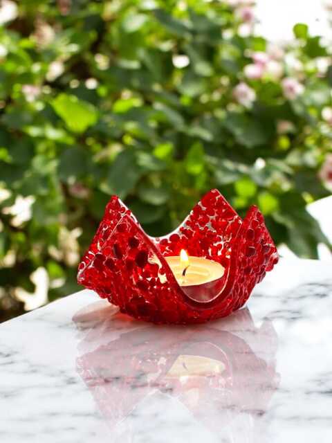 Handmade Red Glass Tealight Candle Holder - image 1