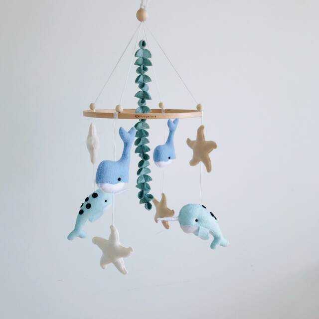 Handmade Nautical Baby Mobile Whale, Narwhal, Starfish Nursery Decor - image 1