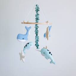 Handmade Nautical Baby Mobile Whale, Narwhal, Starfish Nursery Decor - thumbnail 3