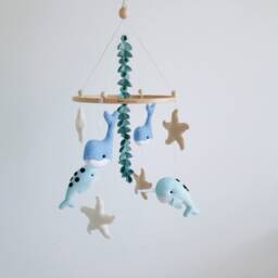 Handmade Nautical Baby Mobile Whale, Narwhal, Starfish Nursery Decor - thumbnail 1