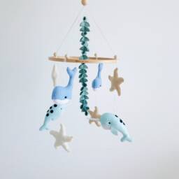 Handmade Nautical Baby Mobile Whale, Narwhal, Starfish Nursery Decor - thumbnail 2