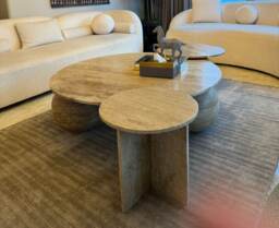 Travertine Nesting Coffee Tables Sculptural Set Of Three, Modern Marble For Living Room - thumbnail 1