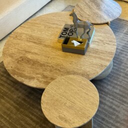 Travertine Nesting Coffee Tables Sculptural Set Of Three, Modern Marble For Living Room - thumbnail 2