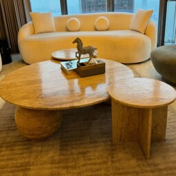 Travertine Nesting Coffee Tables Sculptural Set Of Three, Modern Marble For Living Room - thumbnail 3