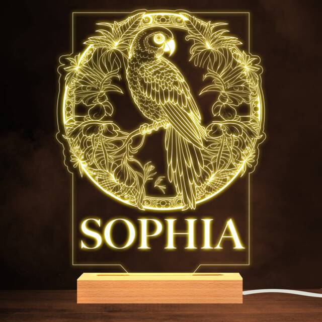Tropical Parrot Floral Border Warm White Lamp Personalised Gift Night Light - Bedroom - image 1