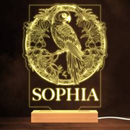 Tropical Parrot Floral Border Warm White Lamp Personalised Gift Night Light - Bedroom - thumbnail 1