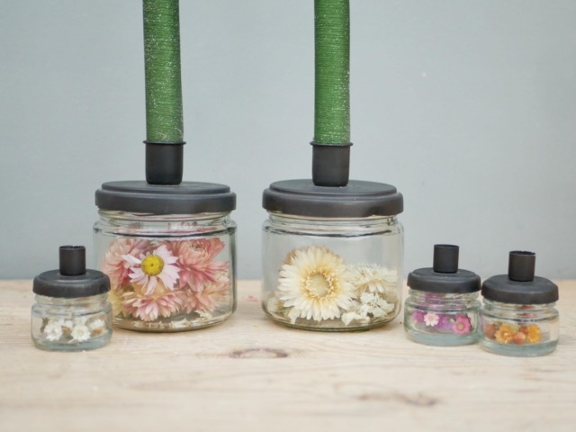 Chic Antique/ Candlestick With Holder Coal Large/ Dried Flowers in Jar - Rustic Home - image 1