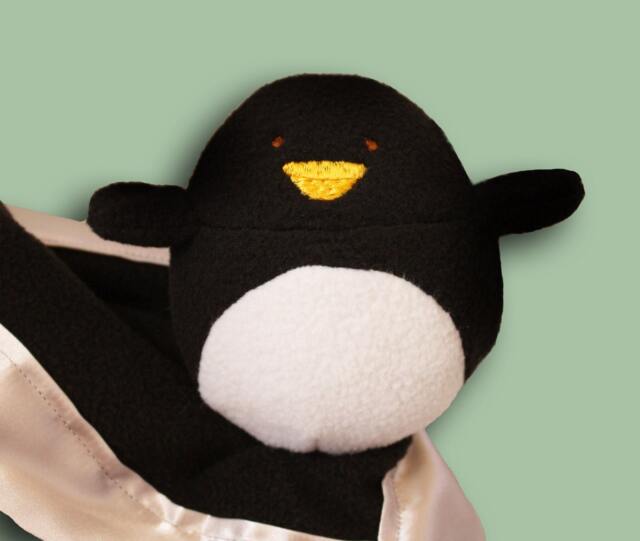 Handmade Penguin Security Blanket Baby Lovey With Satin - Customizable - image 1