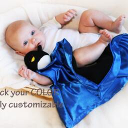 Handmade Penguin Security Blanket Baby Lovey With Satin - Customizable - thumbnail 2