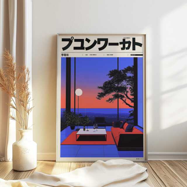 Retro Japanese Sunset Poster, Summer Art, Wall Oriental Gift, Decor, Asian Art - image 1