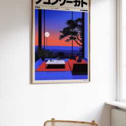 Retro Japanese Sunset Poster, Summer Art, Wall Oriental Gift, Decor, Asian Art - thumbnail 2