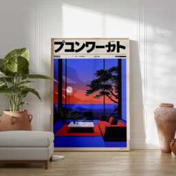 Retro Japanese Sunset Poster, Summer Art, Wall Oriental Gift, Decor, Asian Art - thumbnail 3